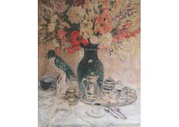 Natura Morta con vaso di fiori e pappagallo Natura Morta con vaso di fiori e pappagallo